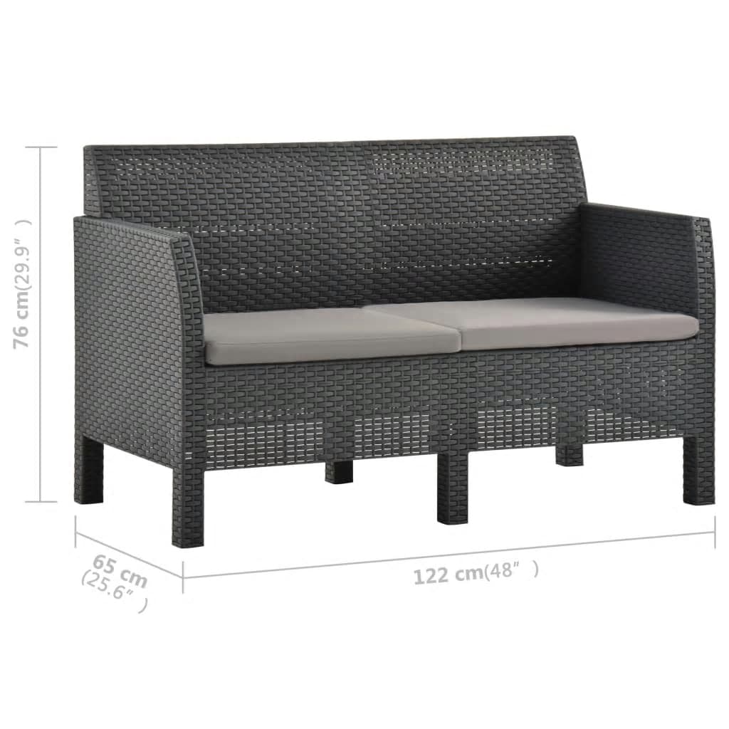 2 pcs conjunto lounge jardim com almofadões vime PP antracite