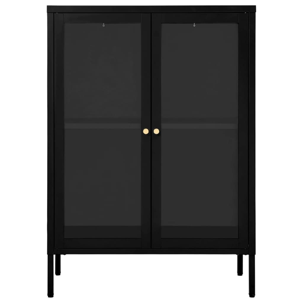 Aparador 75x35x105 cm vidro e aço preto