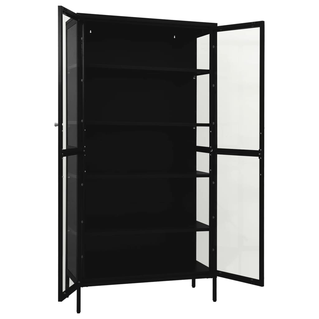 Vitrine 90x40x180 cm vidro temperado e aço preto