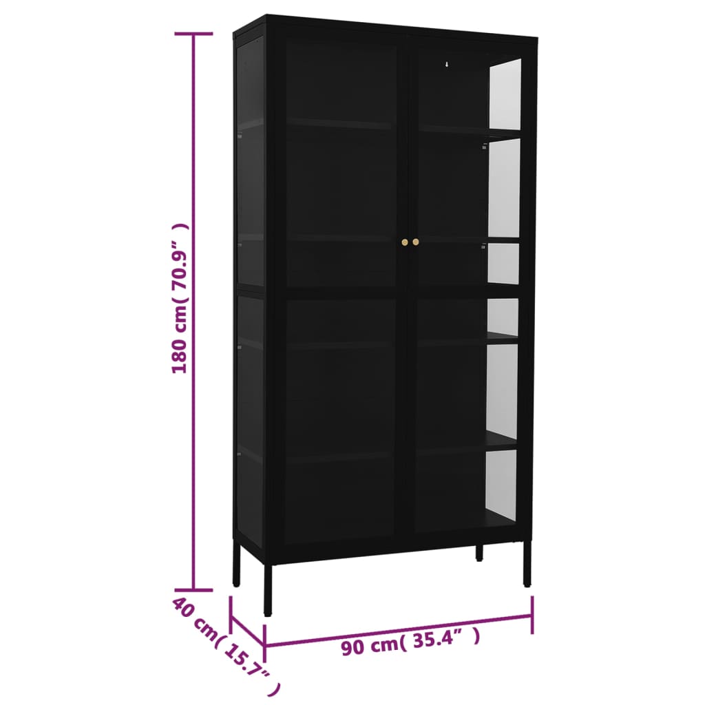 Vitrine 90x40x180 cm vidro temperado e aço preto