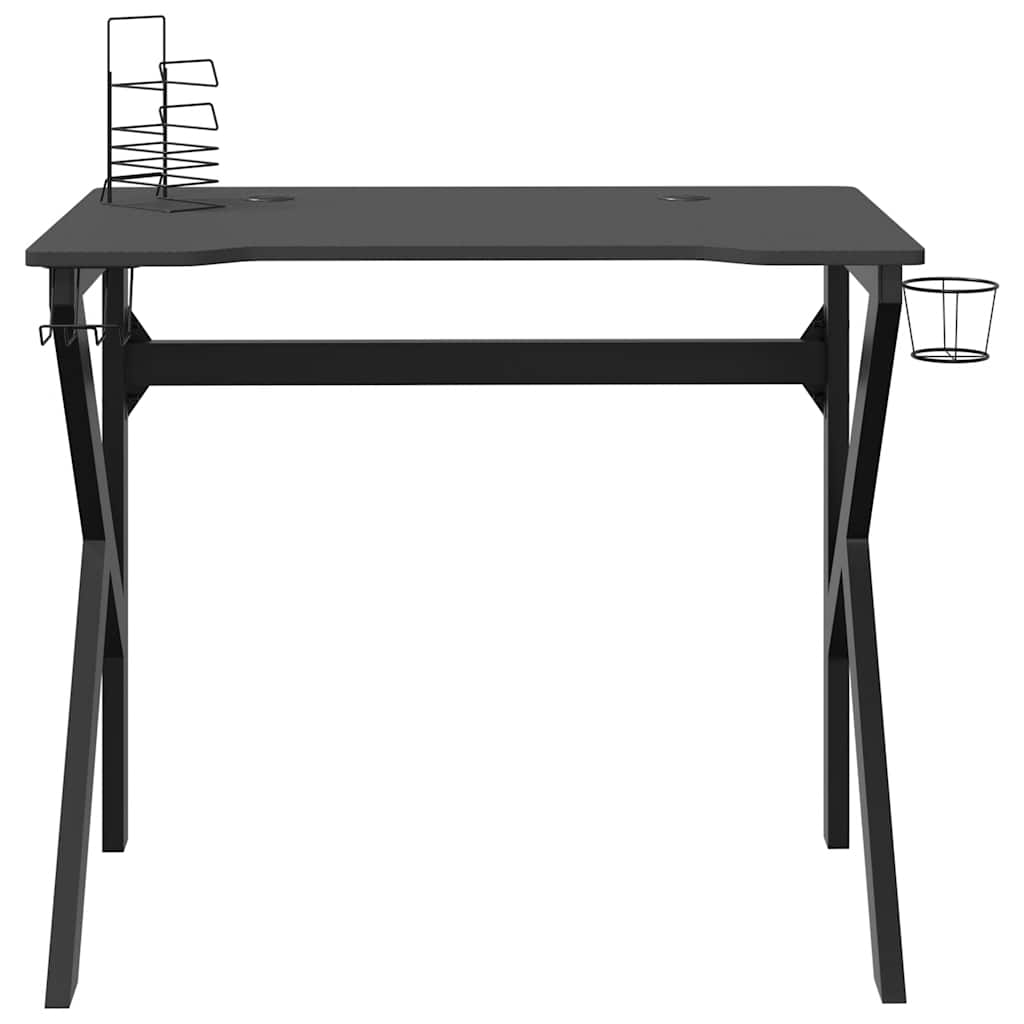 Secretária de gaming c/ pernas em forma de K 90x60x75 cm preto
