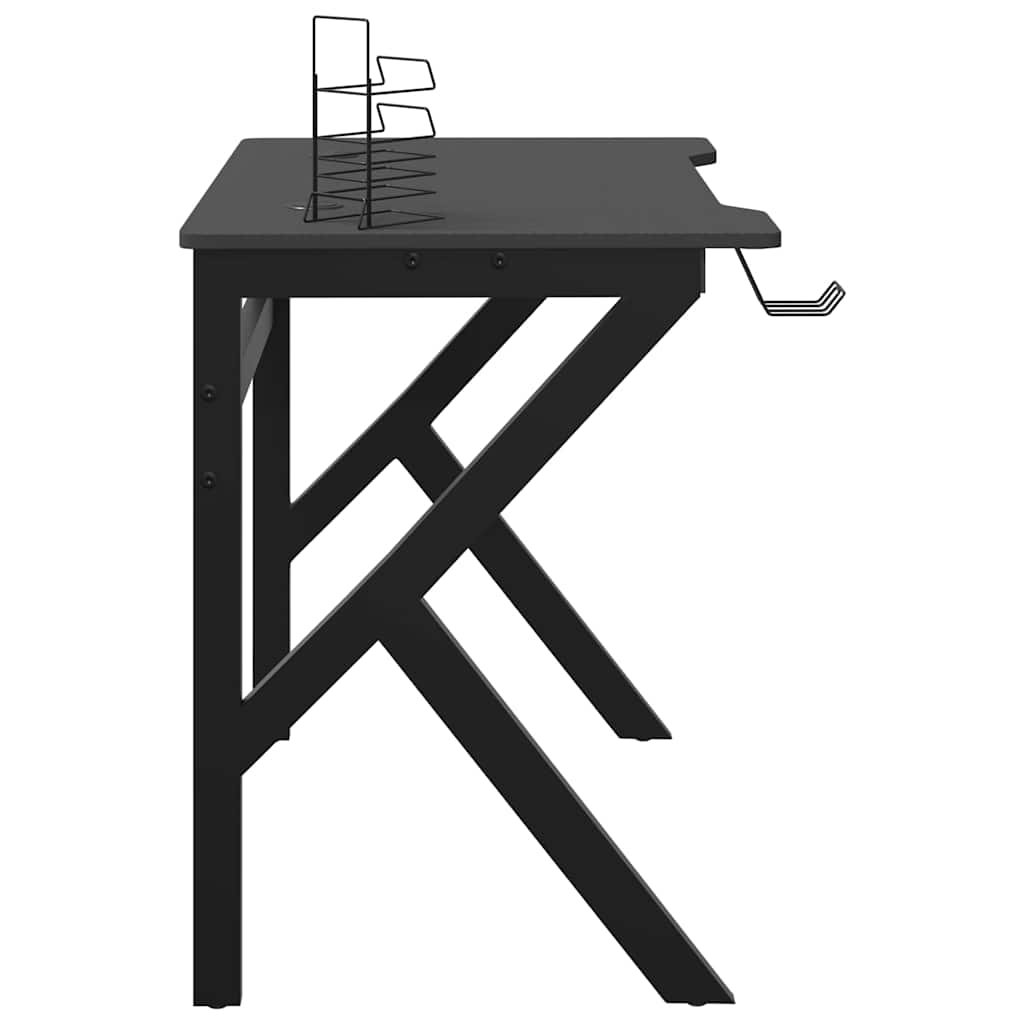 Secretária de gaming c/ pernas em forma de K 90x60x75 cm preto