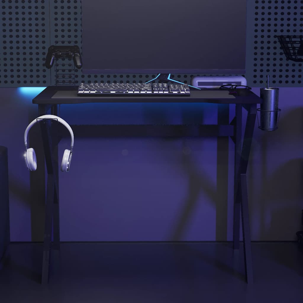 Secretária de gaming c/ pernas em forma de K 90x60x75 cm preto