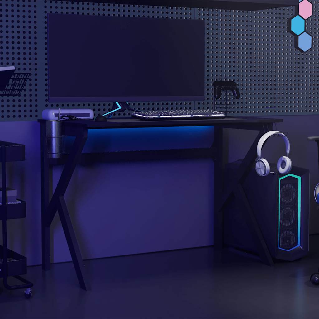 Secretária de gaming c/ pernas em forma de K 110x60x75 cm preto