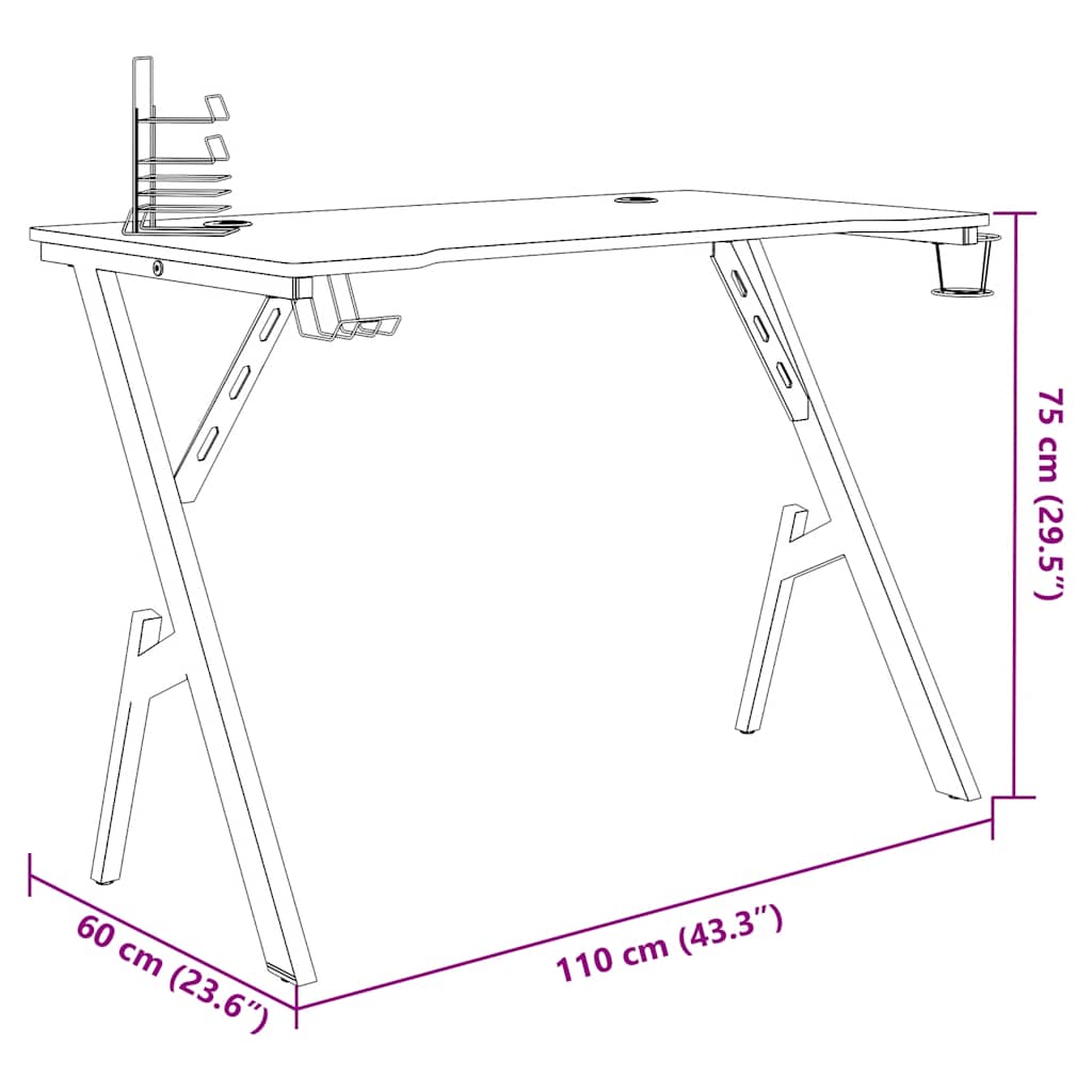 Secretária de gaming c/ pernas em forma de Y 110x60x75 cm preto