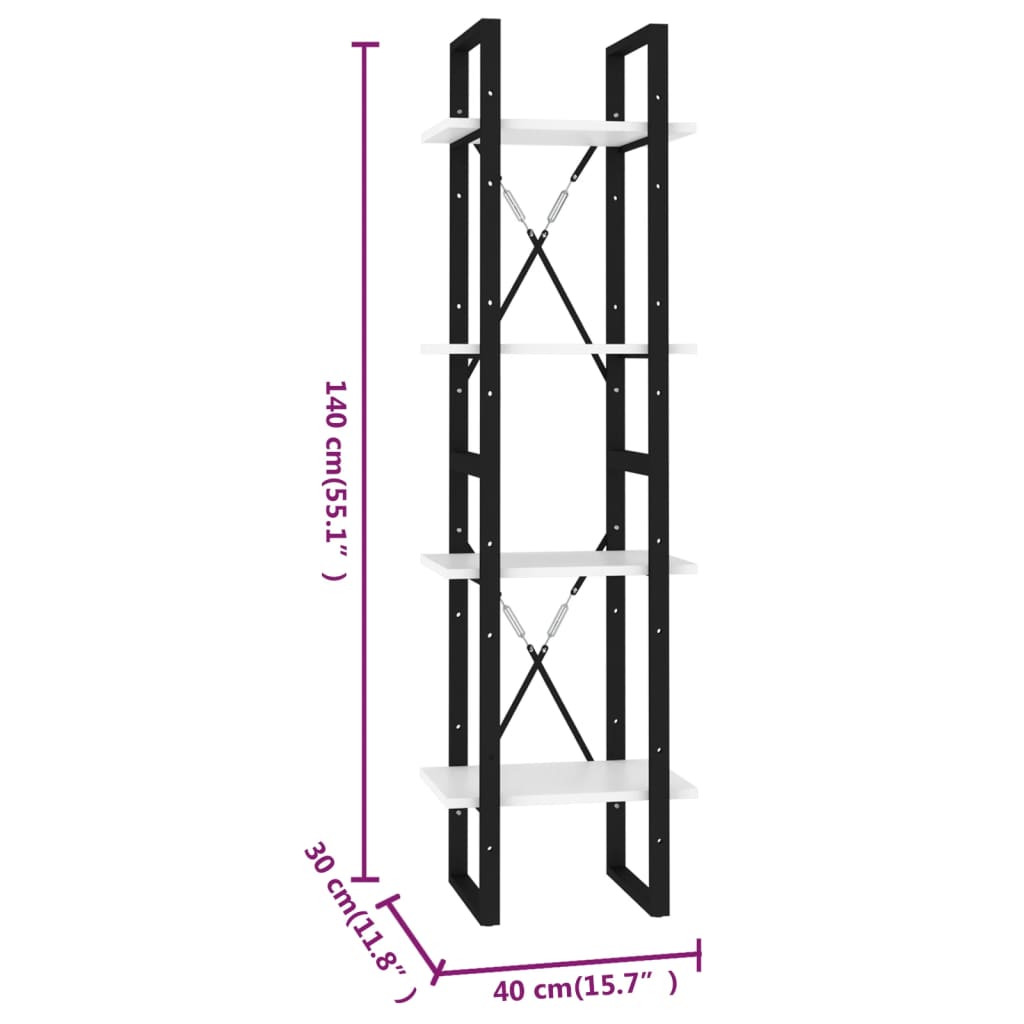 Estante com 4 prateleiras 40x30x140 cm derivados madeira branco