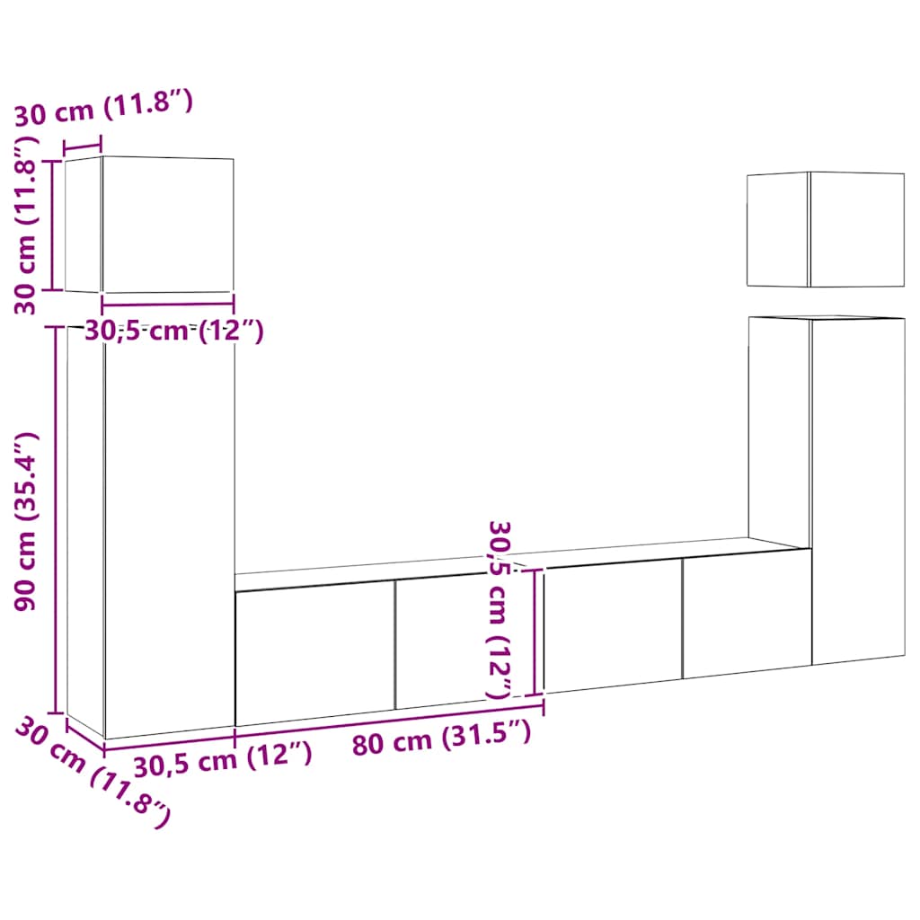3 pcs conj. móveis TV derivados madeira branco/carvalho sonoma