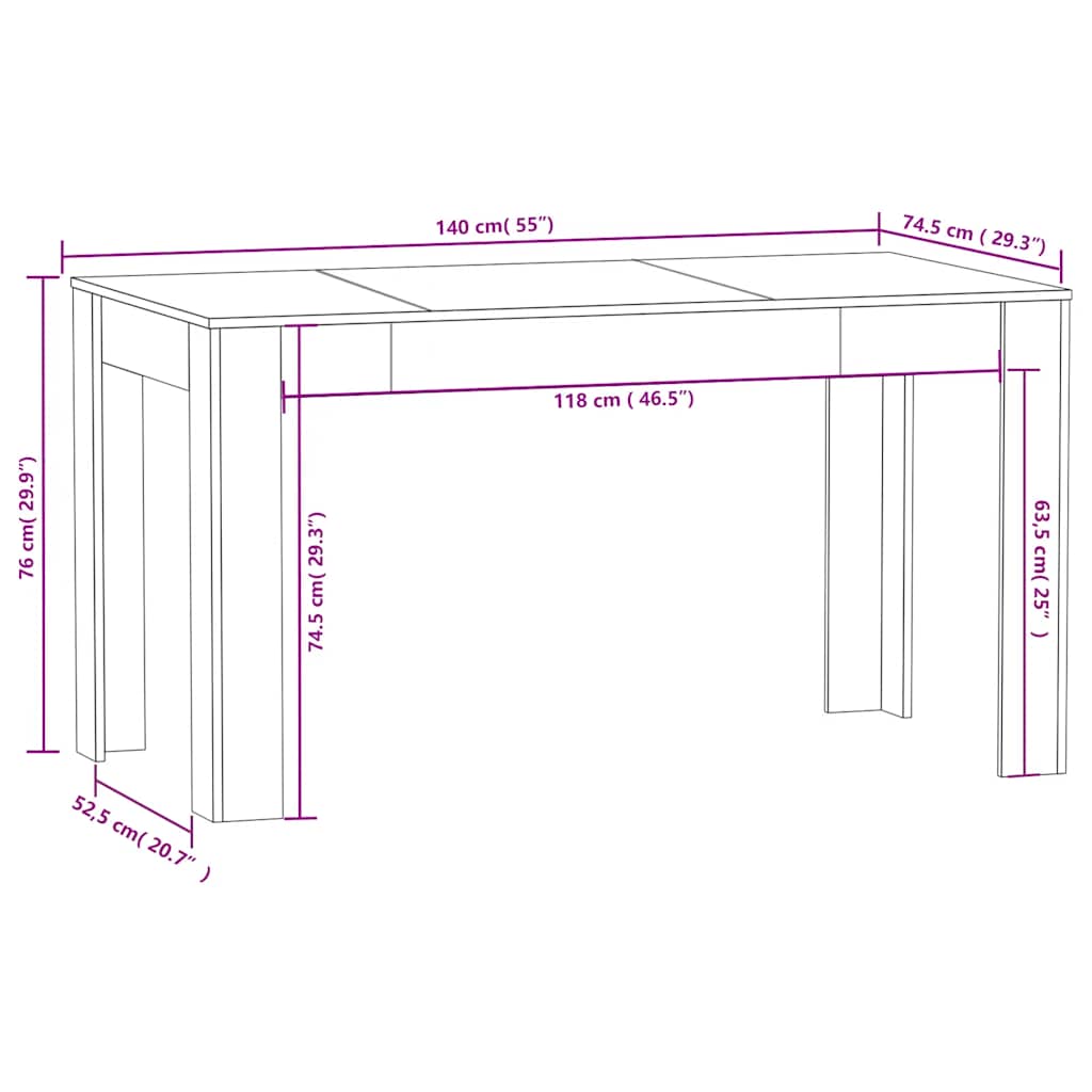 Mesa de jantar 140x74,5x76 cm contraplacado cor carvalho sonoma