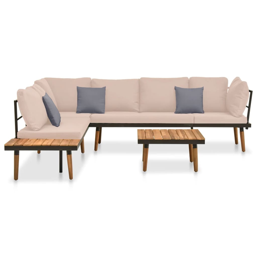 4 pcs conj. lounge jardim c/ almofadões madeira acácia maciça