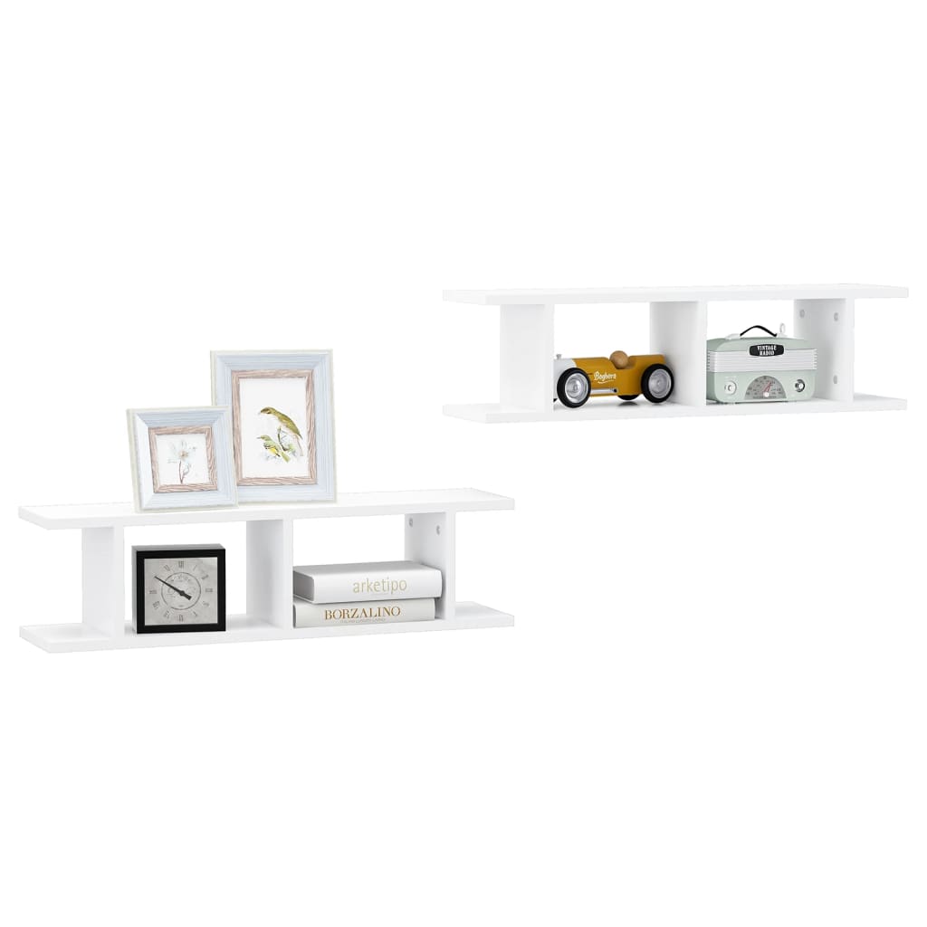 Prateleiras de parede 2 pcs 75x18x20 cm deriv. madeira branco