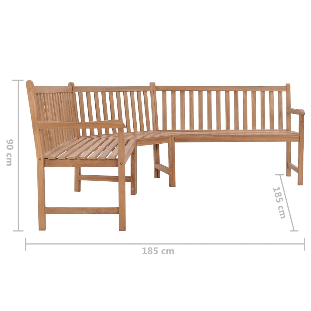 Banco de canto para jardim 185x185x90 cm madeira de teca maciça