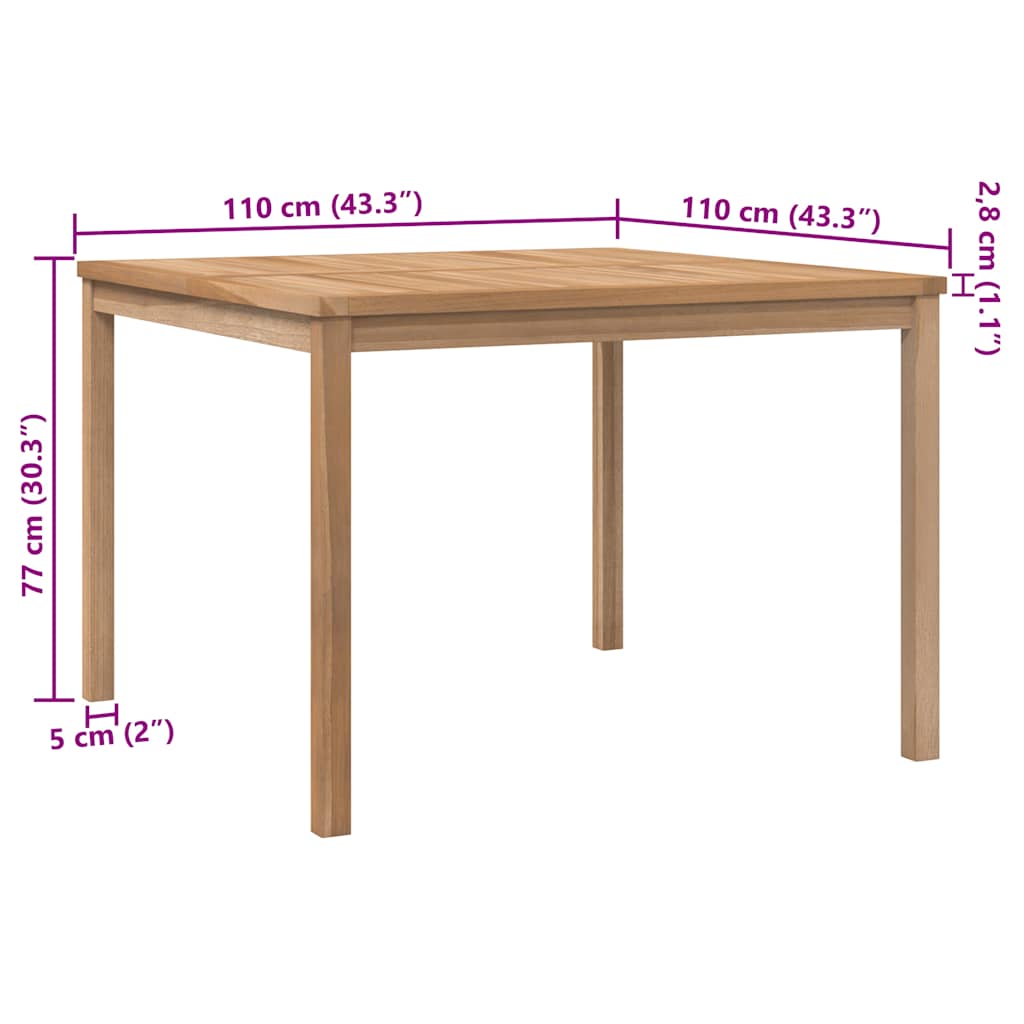 Mesa de jantar p/ jardim 110x110x77 cm madeira de teca maciça