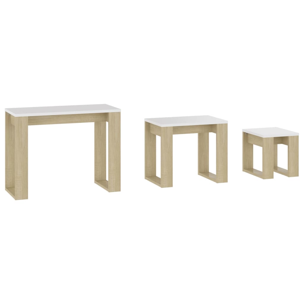 Mesas de encastrar 3 pcs madeira processada branco brilhante