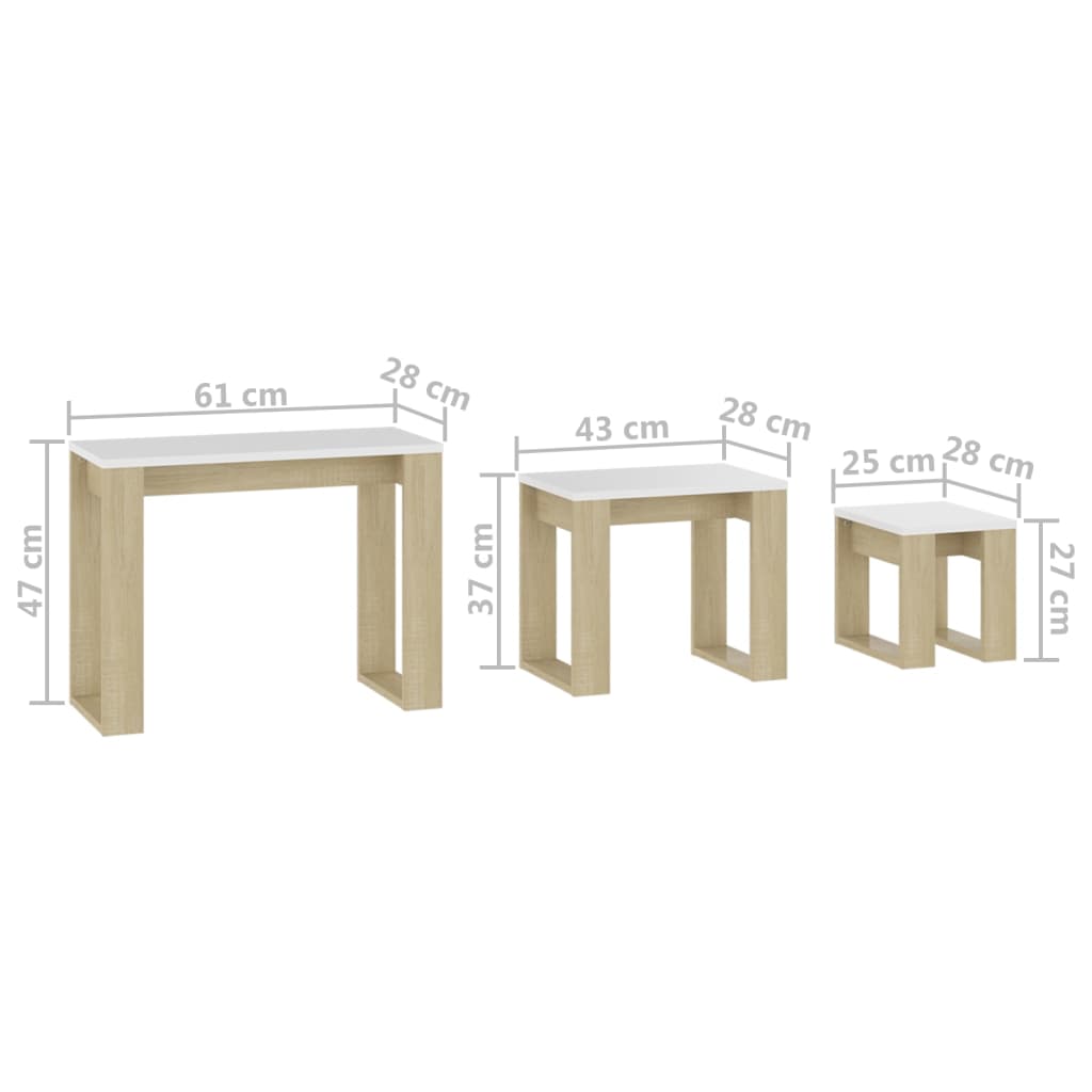 Mesas de encastrar 3 pcs madeira processada branco brilhante