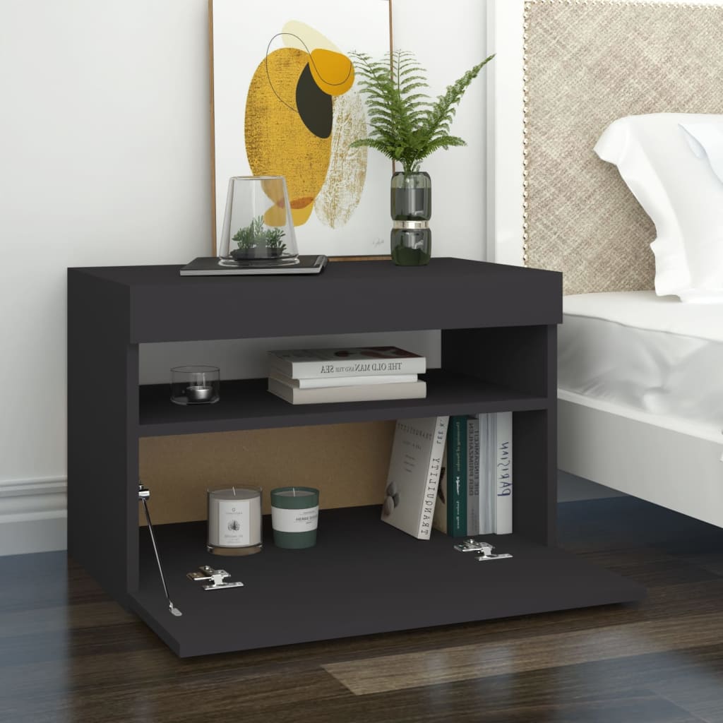 Mesa de cabeceira & LED 2 pcs 60x35x40 cm deriv. madeira branco