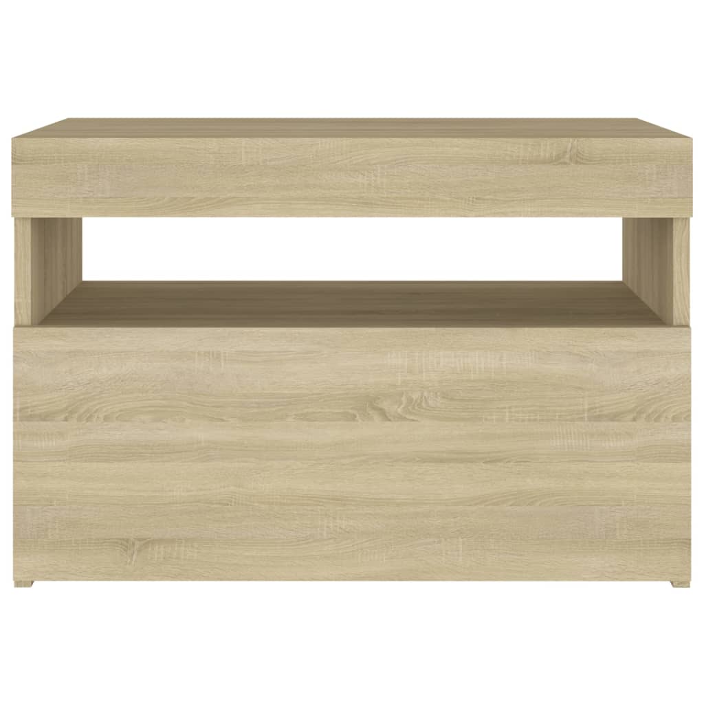 Mesa de cabeceira & luzes LED 60x35x40 cm deriv. madeira branco
