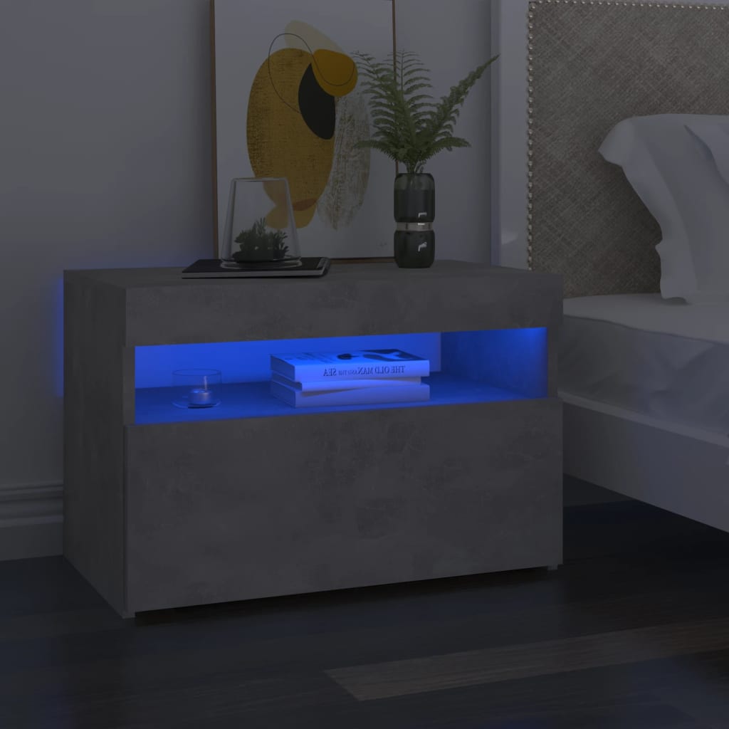 Mesa de cabeceira & luzes LED 60x35x40 cm deriv. madeira branco