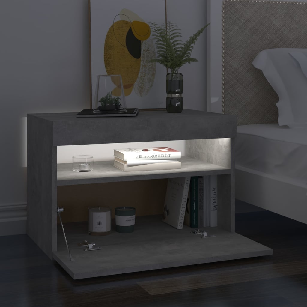 Mesa de cabeceira & LED 2 pcs 60x35x40 cm deriv. madeira branco