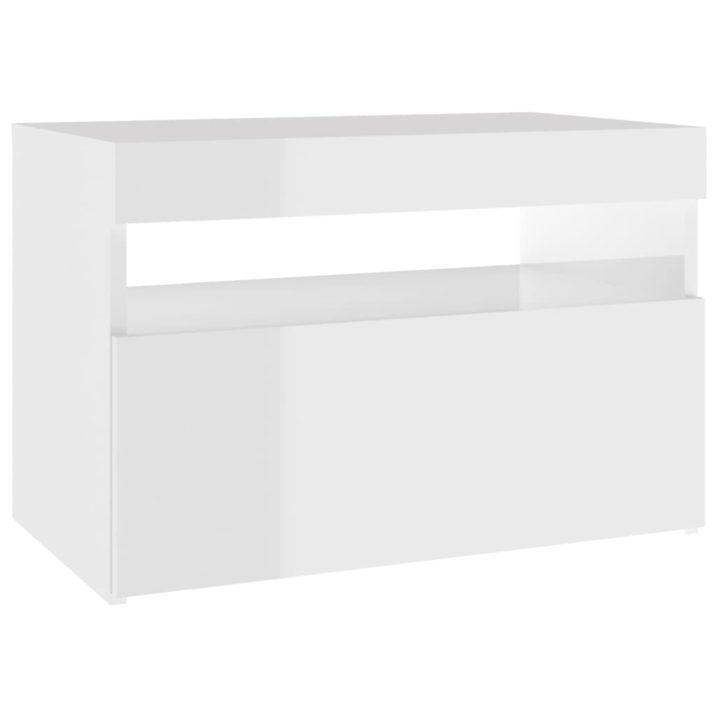 Mesa de cabeceira & luzes LED 60x35x40 cm deriv. madeira branco