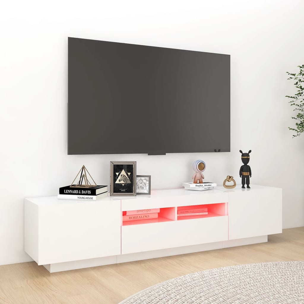 Móvel de TV com luzes LED 180x35x40 cm branco