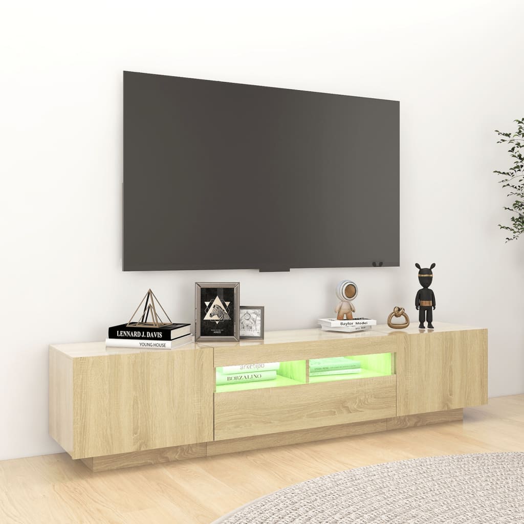 Móvel de TV com luzes LED 180x35x40 cm branco