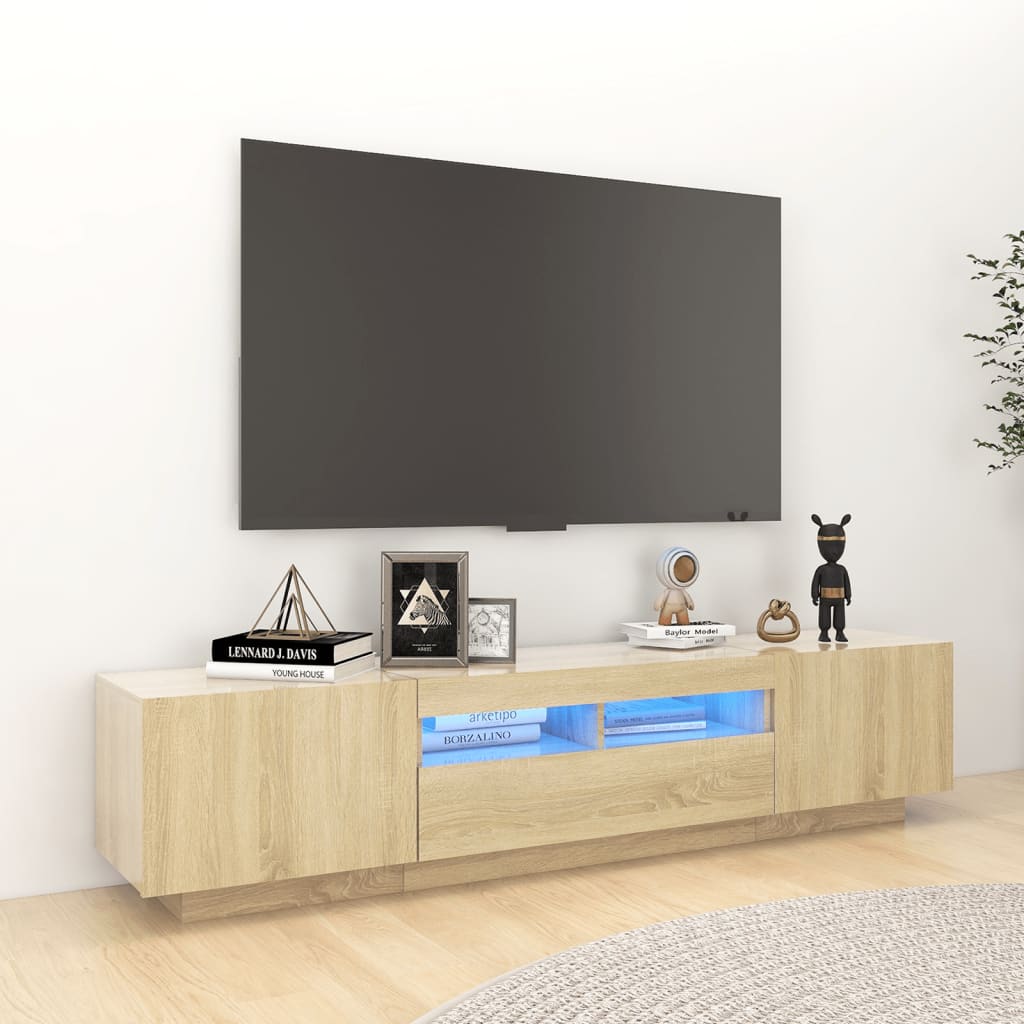 Móvel de TV com luzes LED 180x35x40 cm branco