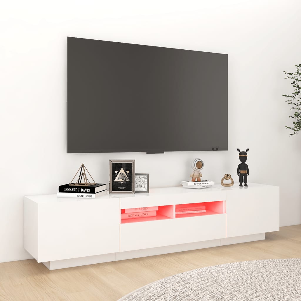 Móvel de TV com luzes LED 180x35x40 cm branco