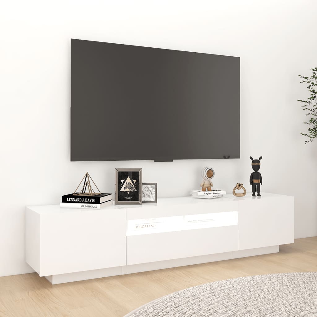 Móvel de TV com luzes LED 180x35x40 cm branco