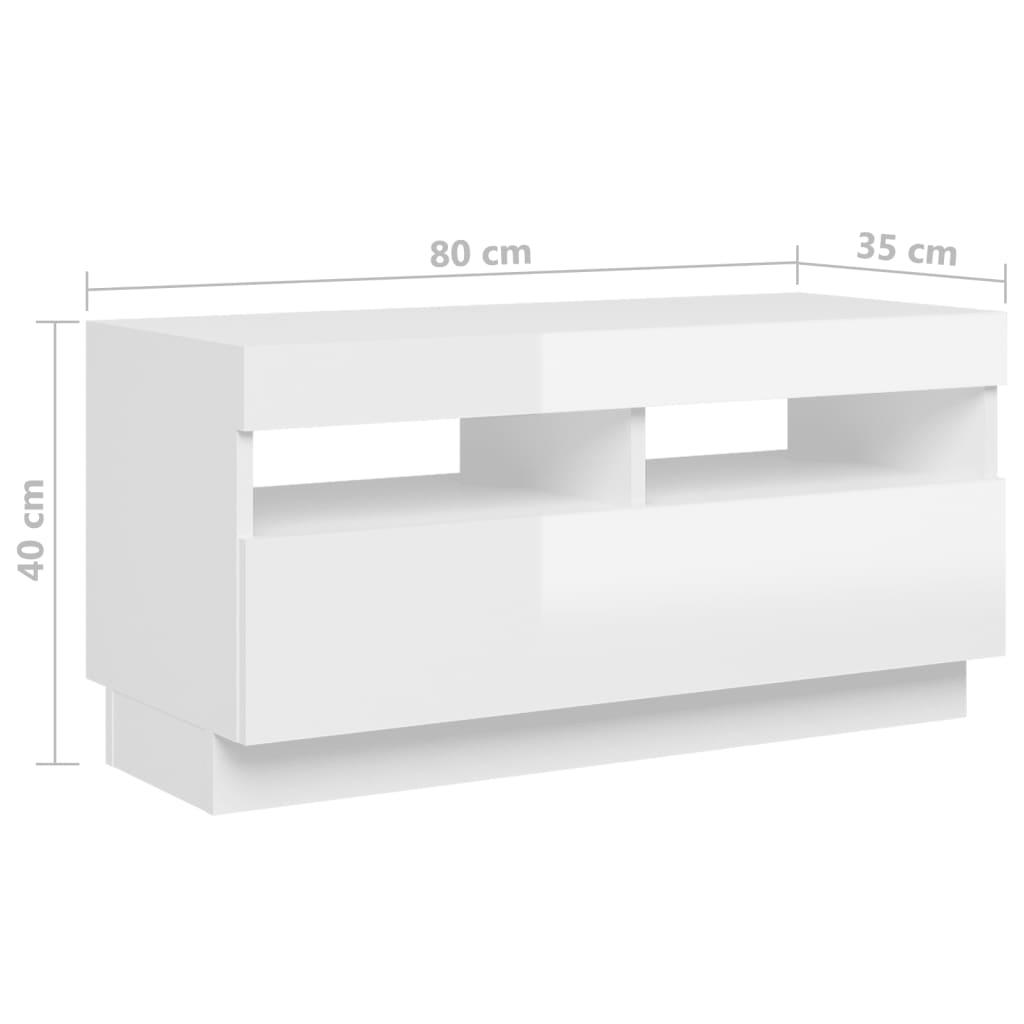 Móvel de TV com luzes LED 180x35x40 cm branco