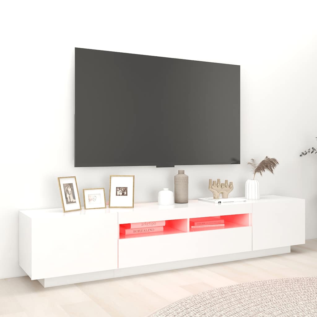 Móvel de TV com luzes LED 180x35x40 cm branco