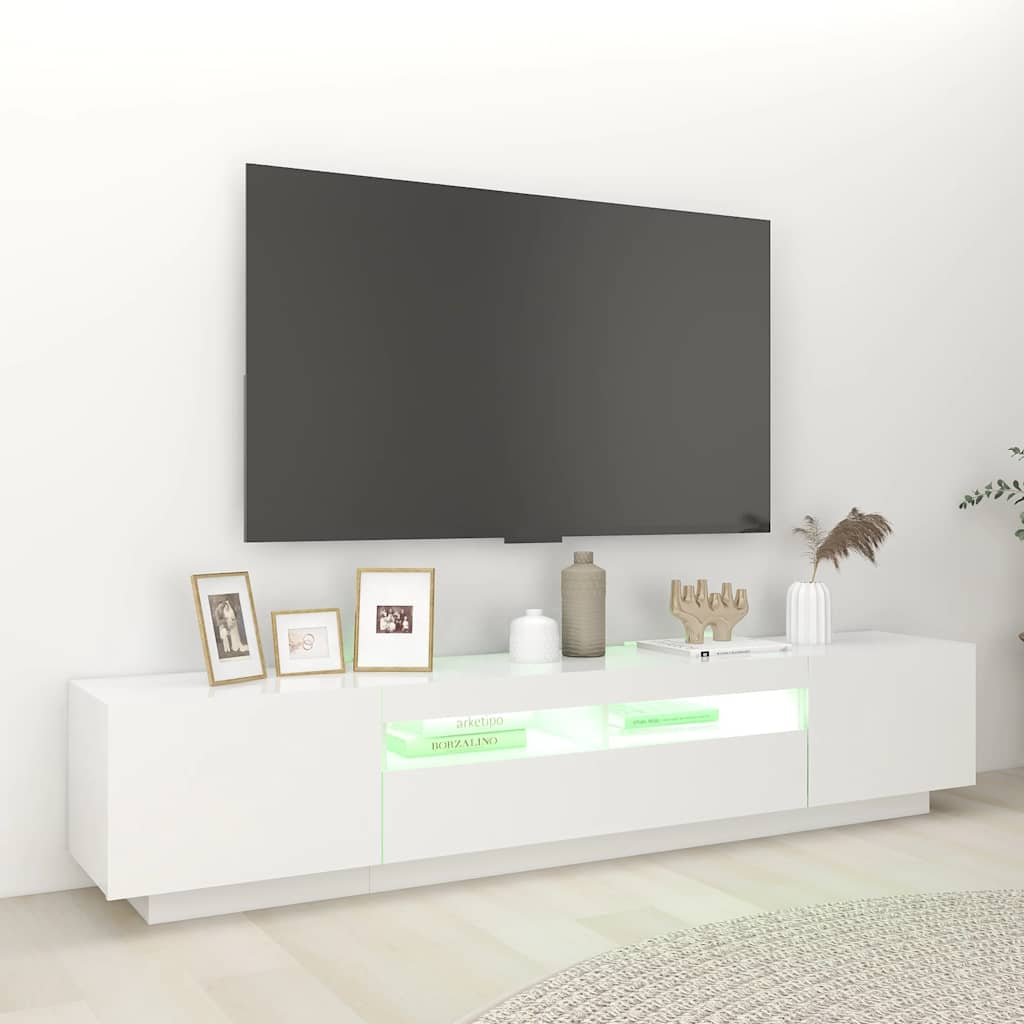 Móvel de TV com luzes LED 180x35x40 cm branco