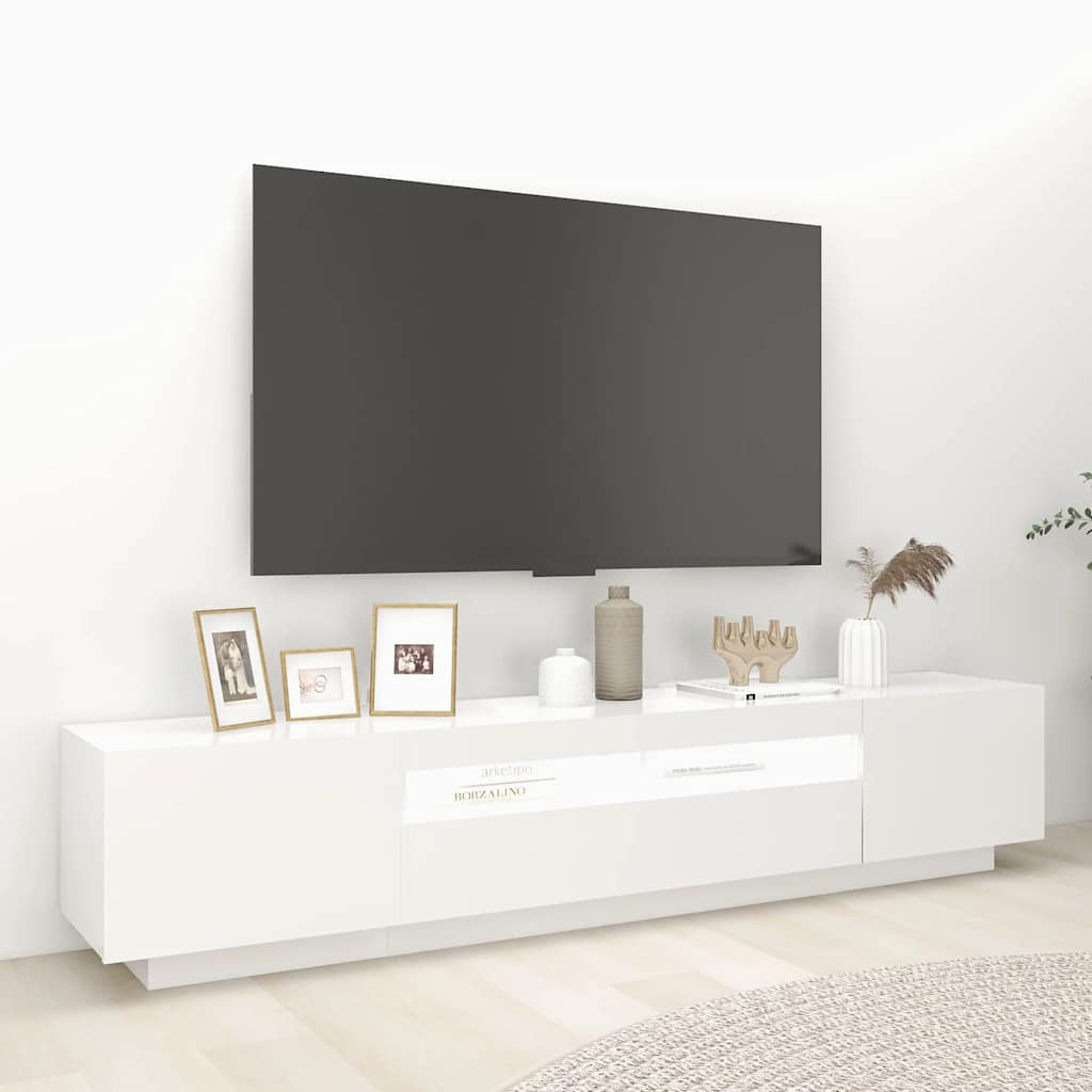 Móvel de TV com luzes LED 180x35x40 cm branco