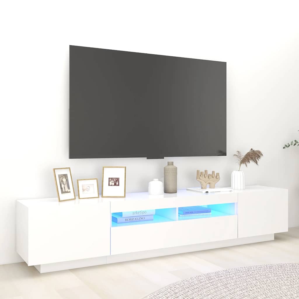 Móvel de TV com luzes LED 180x35x40 cm branco