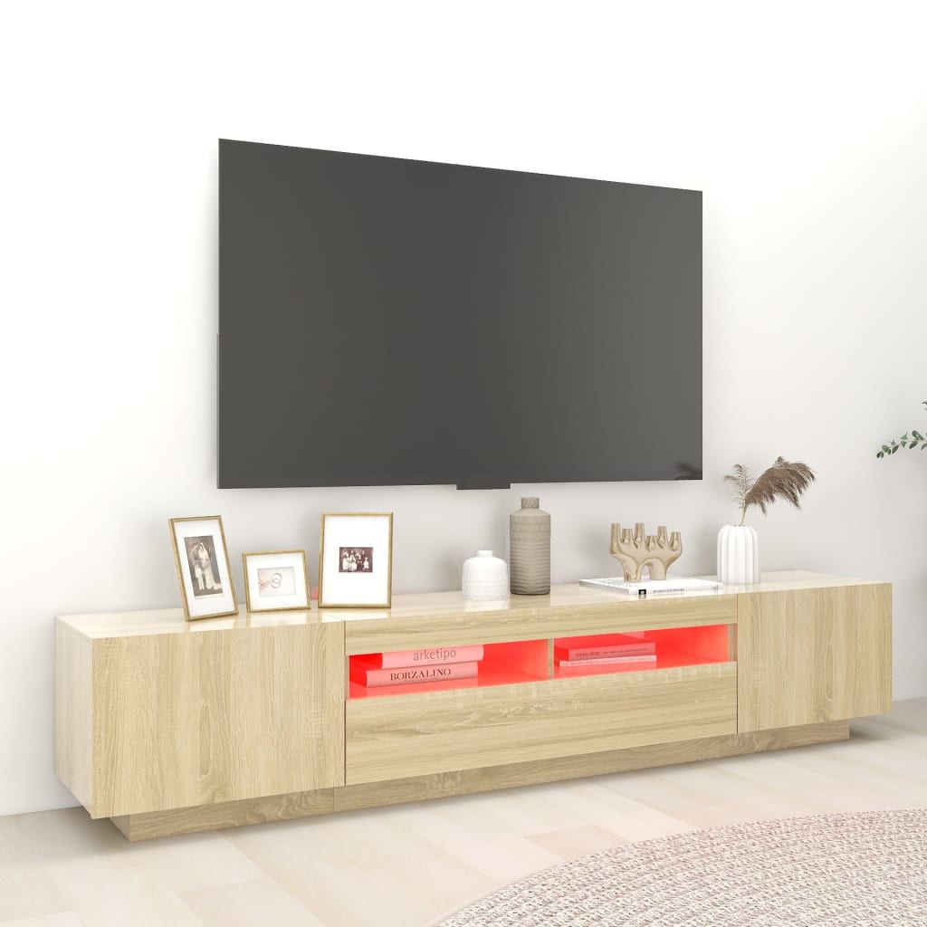 Móvel de TV com luzes LED 180x35x40 cm branco