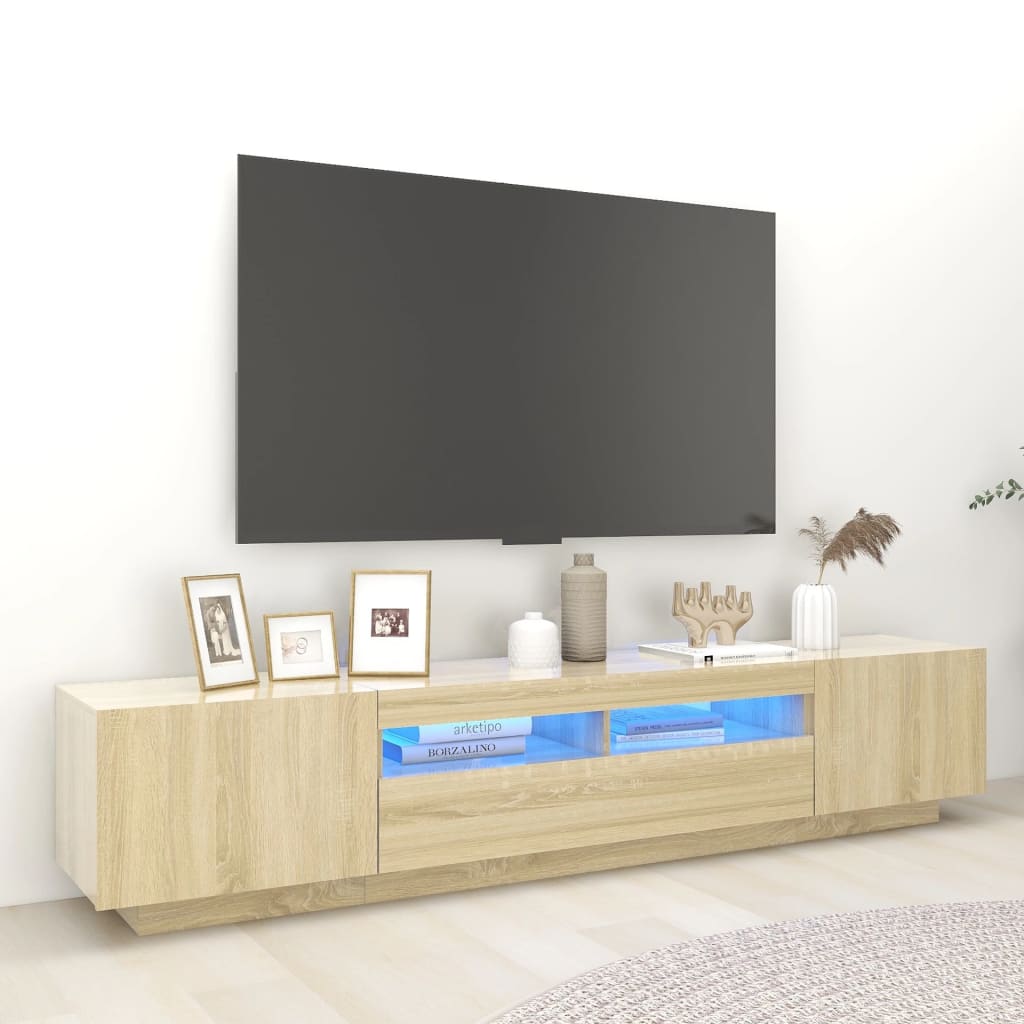 Móvel de TV com luzes LED 180x35x40 cm branco