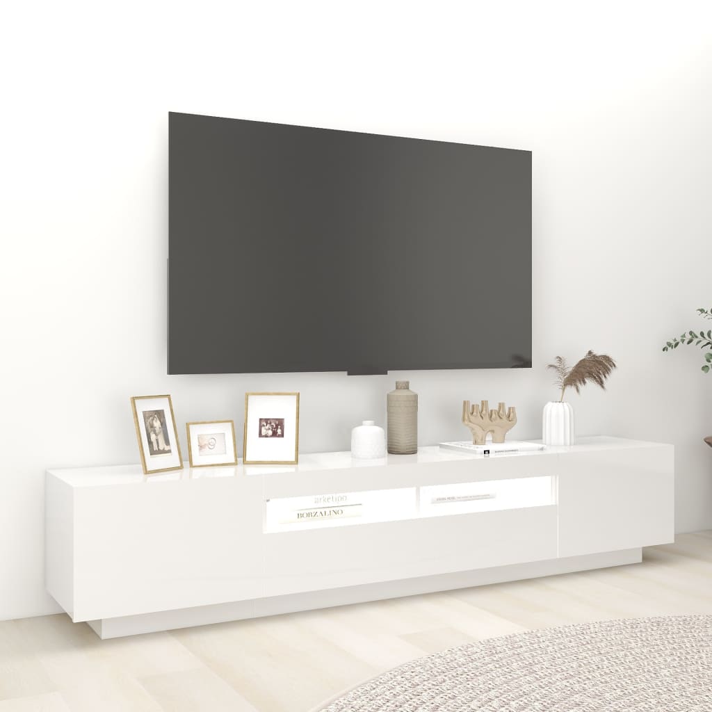 Móvel de TV com luzes LED 180x35x40 cm branco