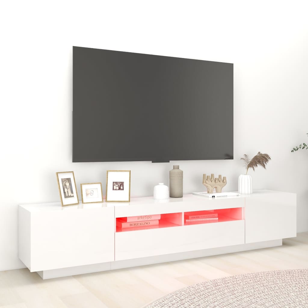 Móvel de TV com luzes LED 180x35x40 cm branco