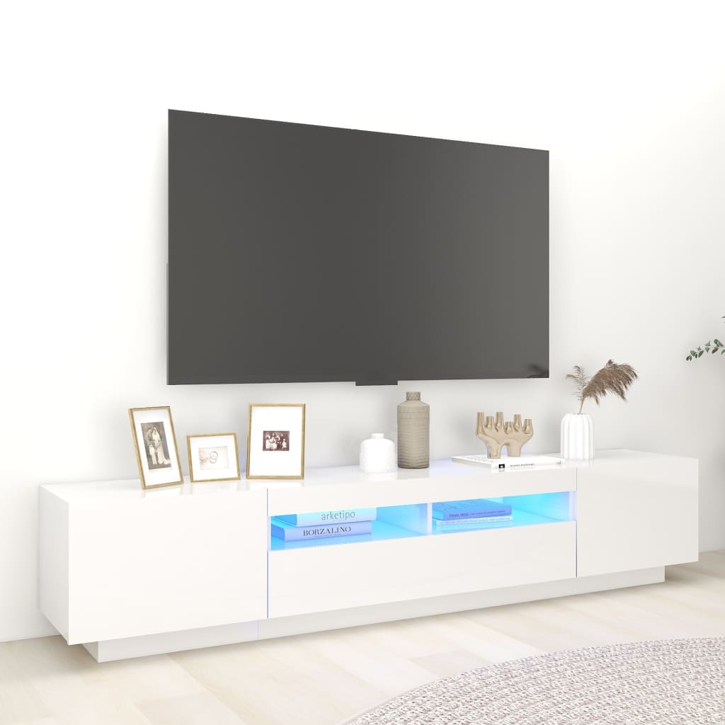 Móvel de TV com luzes LED 180x35x40 cm branco
