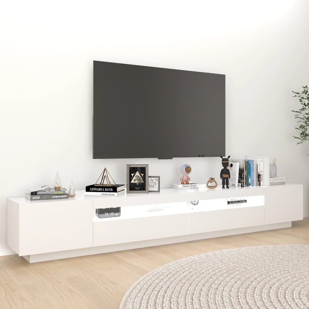 Móvel de TV com luzes LED 260x35x40 cm branco