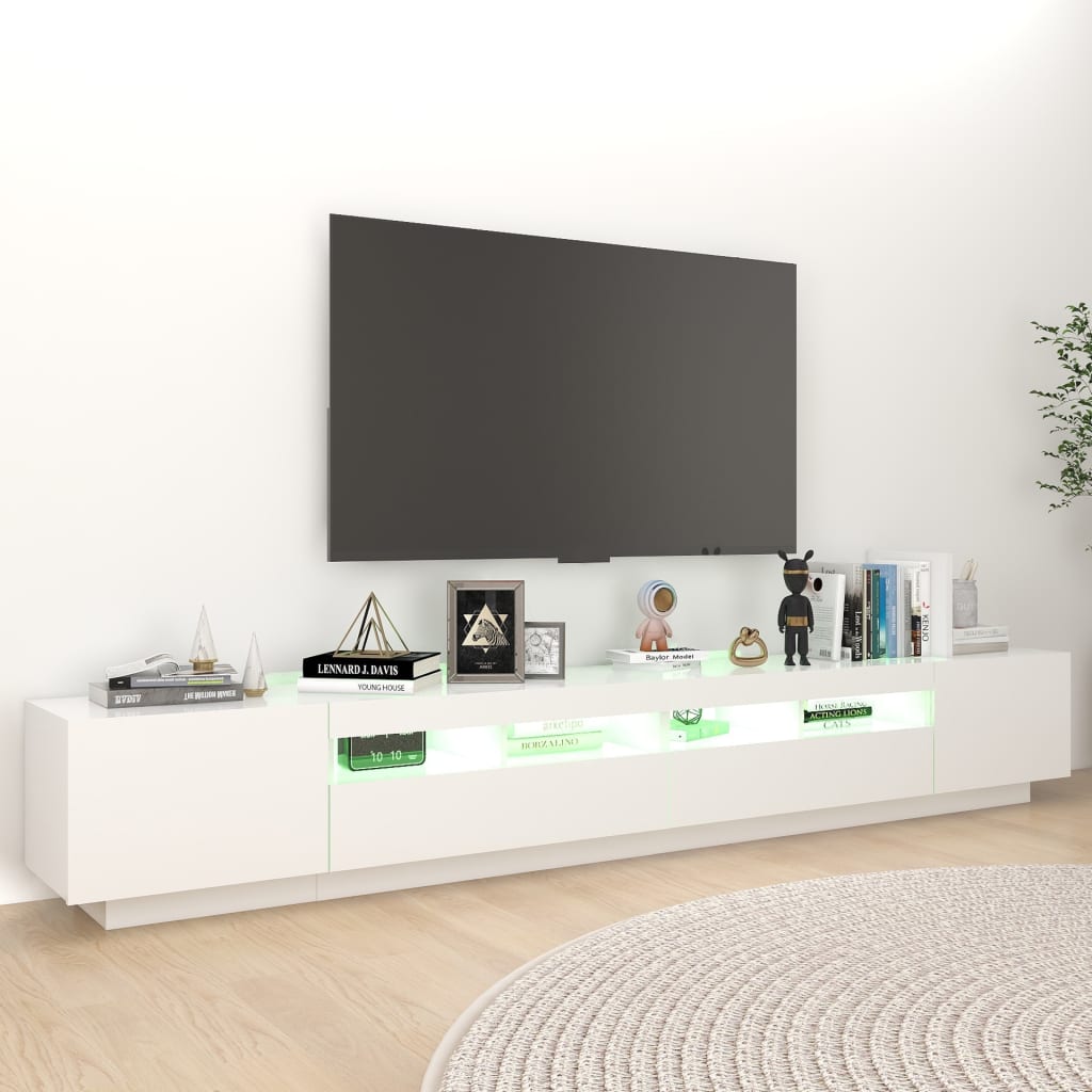 Móvel de TV com luzes LED 260x35x40 cm branco
