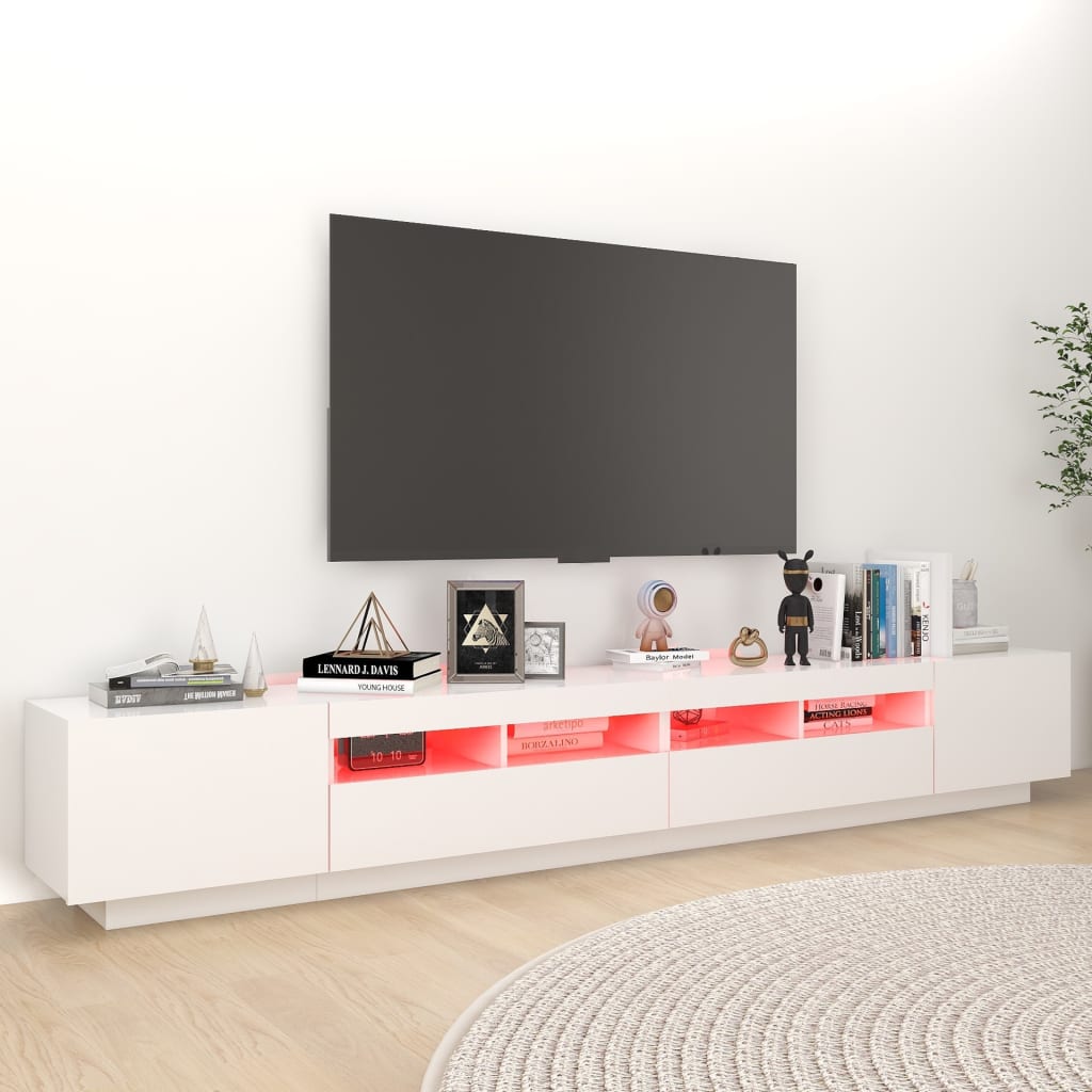 Móvel de TV com luzes LED 260x35x40 cm branco