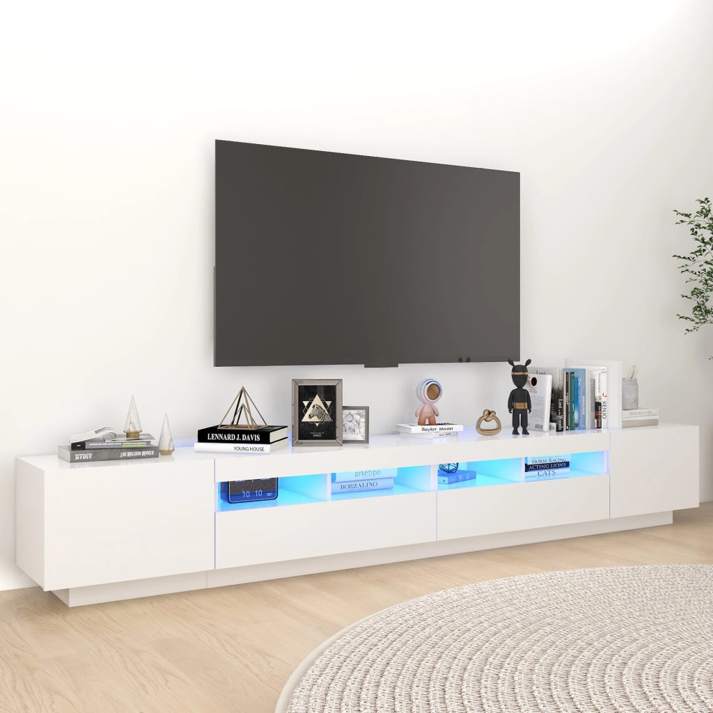 Móvel de TV com luzes LED 260x35x40 cm branco