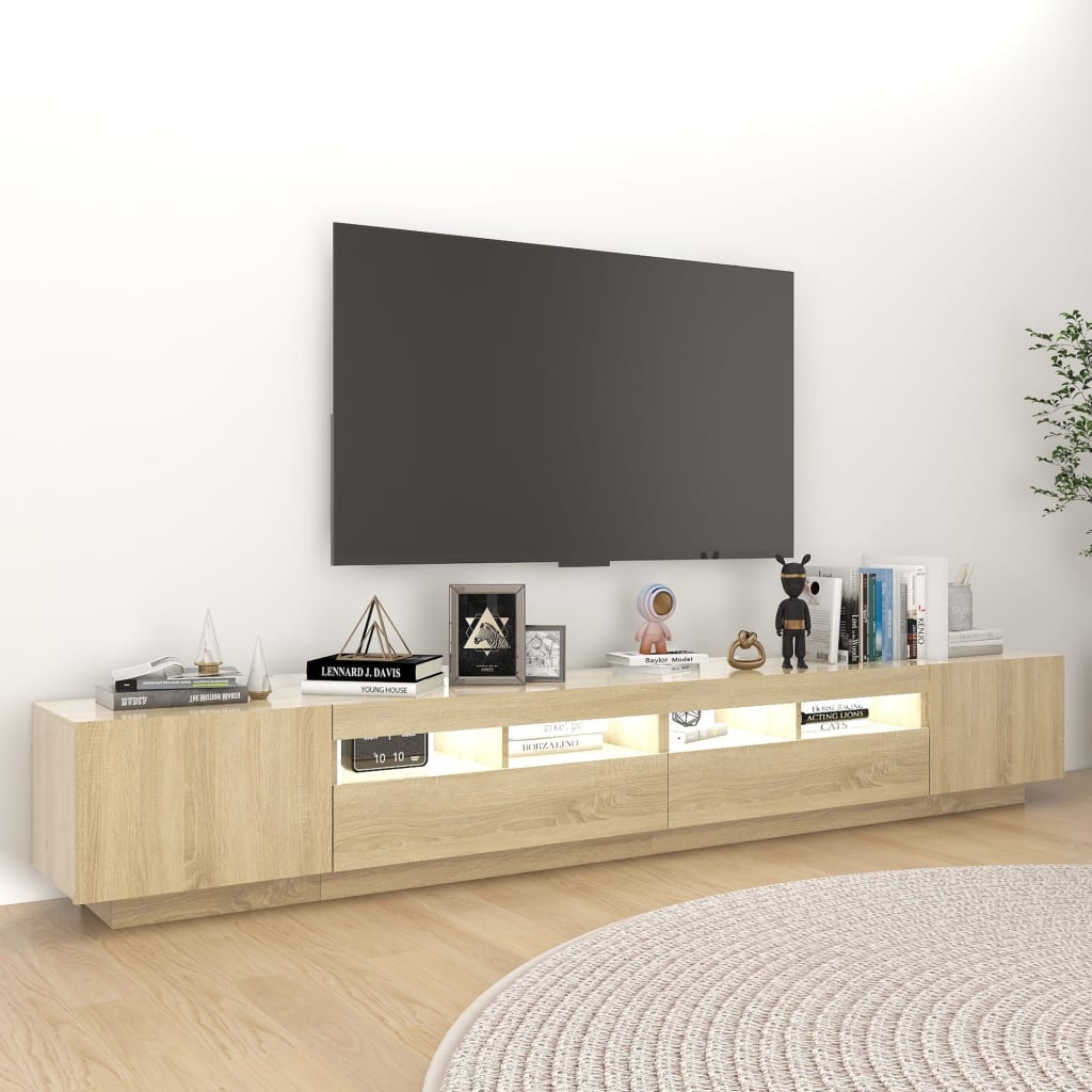 Móvel de TV com luzes LED 260x35x40 cm branco