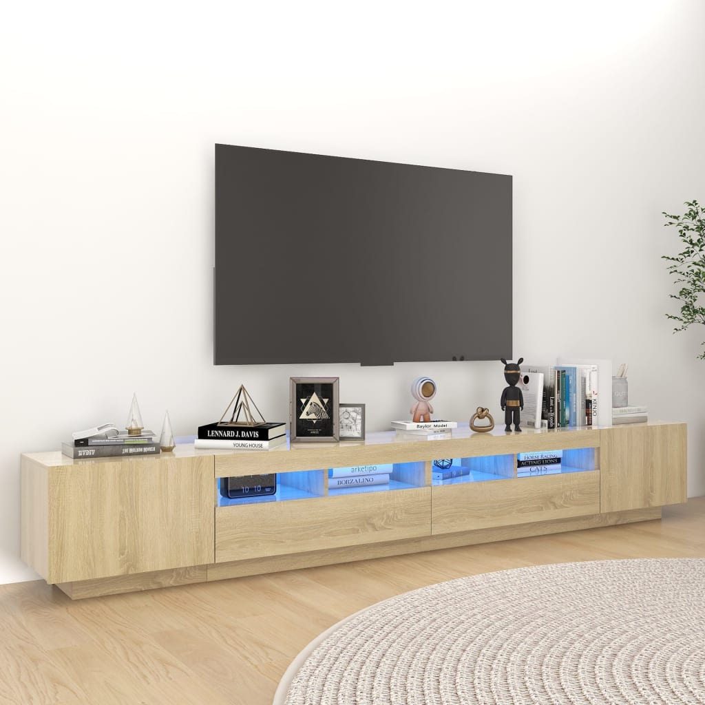 Móvel de TV com luzes LED 260x35x40 cm branco