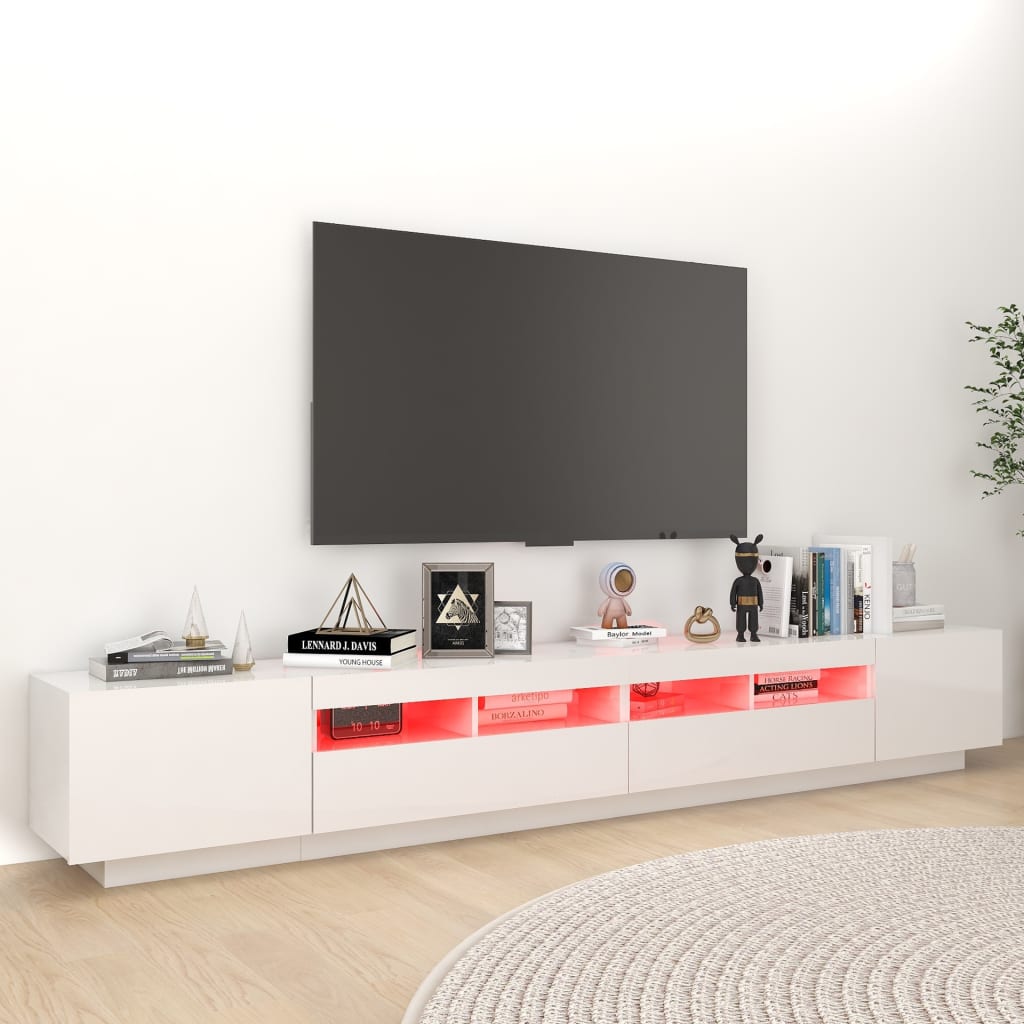 Móvel de TV com luzes LED 260x35x40 cm branco