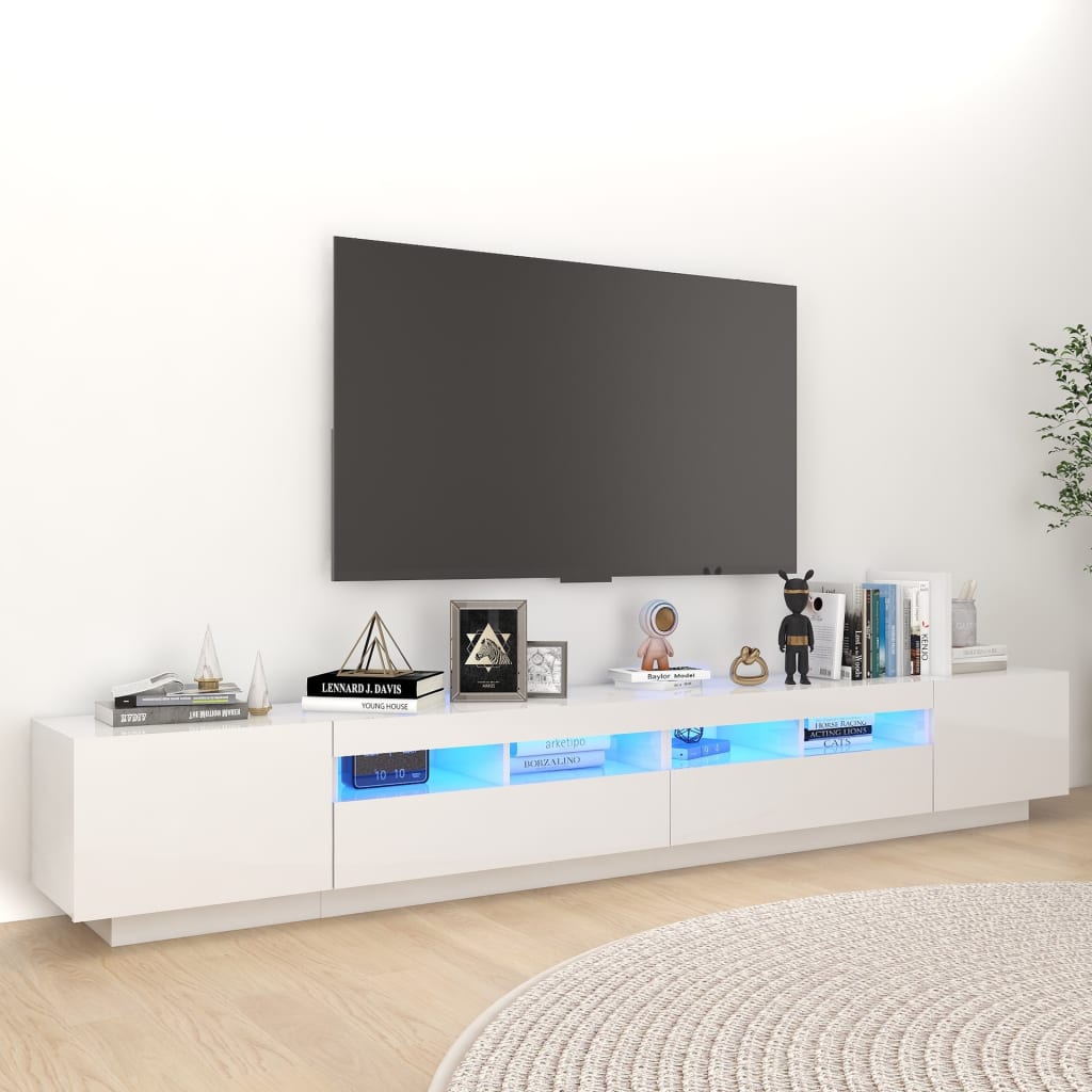 Móvel de TV com luzes LED 260x35x40 cm branco
