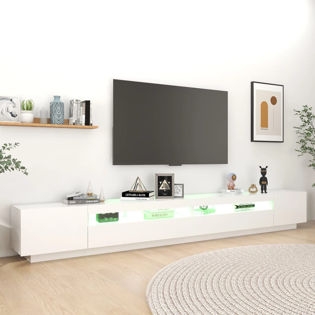 Móvel de TV com luzes LED 260x35x40 cm branco