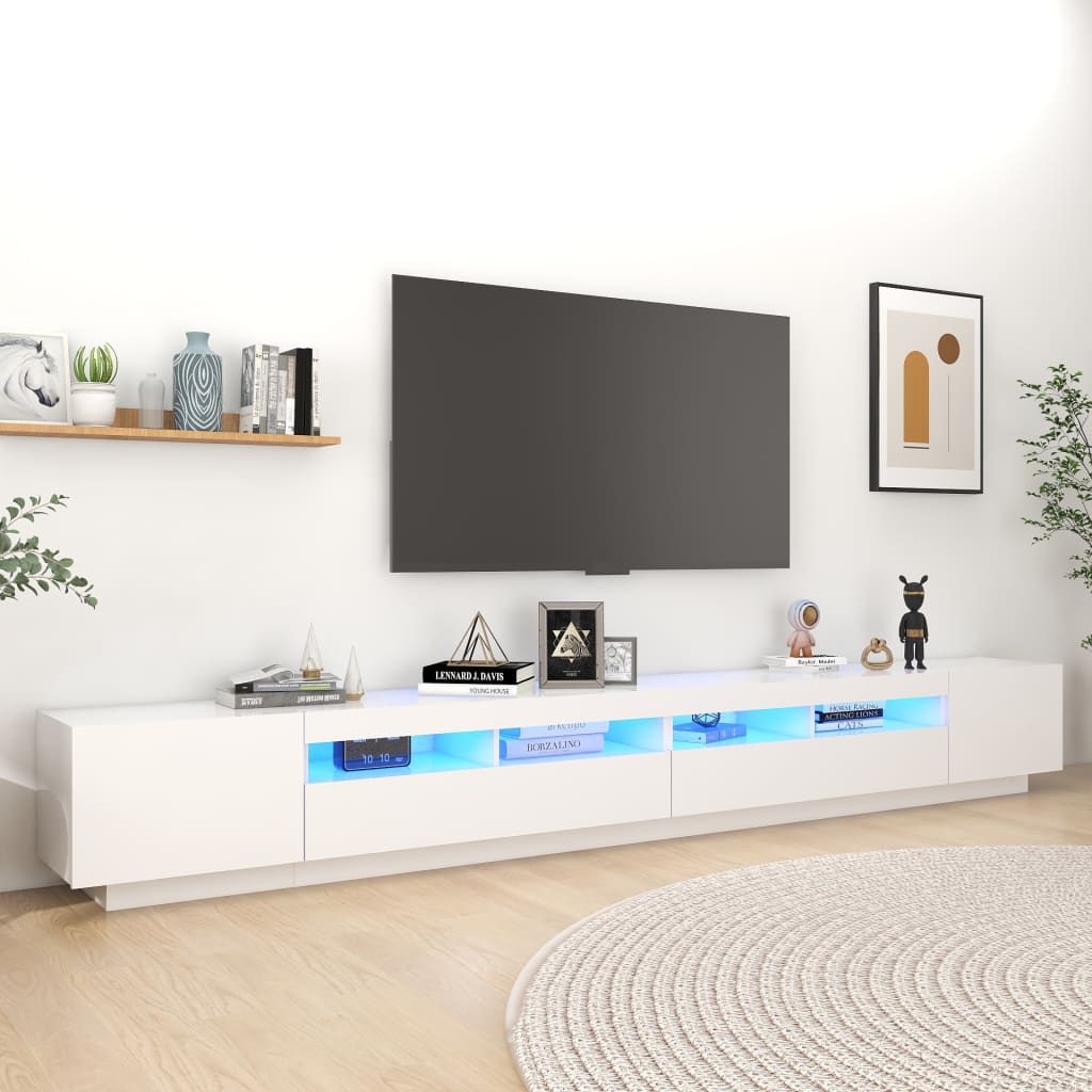 Móvel de TV com luzes LED 260x35x40 cm branco