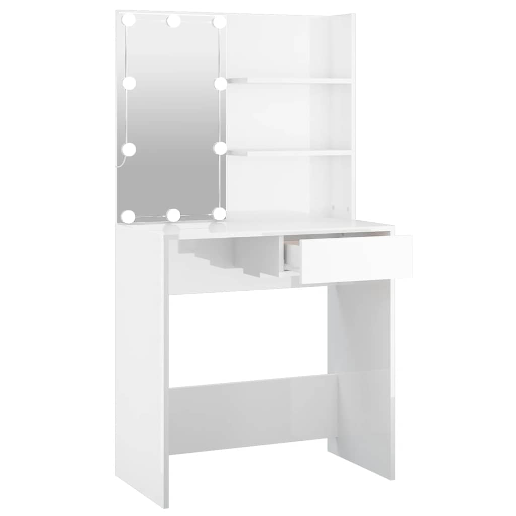 Toucador com LEDs 74,5x40x141 cm branco brilhante