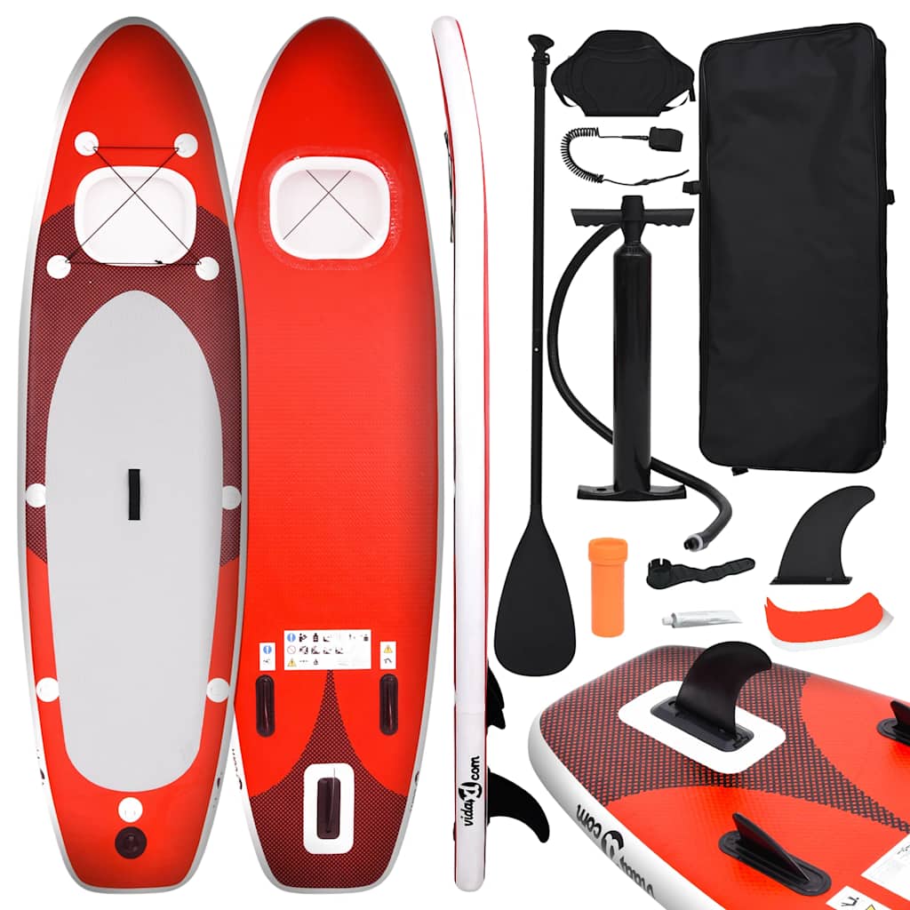Conjunto prancha de paddle SUP insuflável 300x76x10 cm vermelho